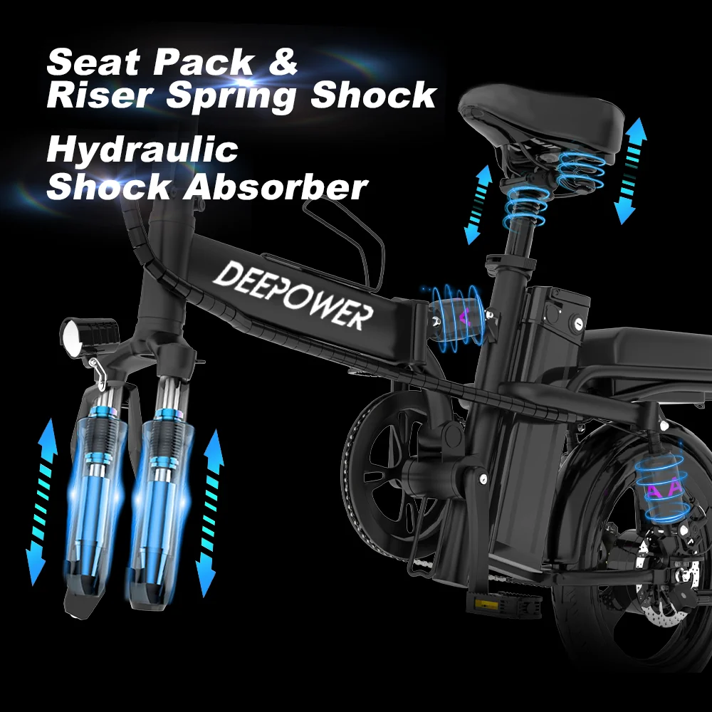 DEEPOWER K300 大人用電動自転車、21MPH 折りたたみ電動自転車、ミニ