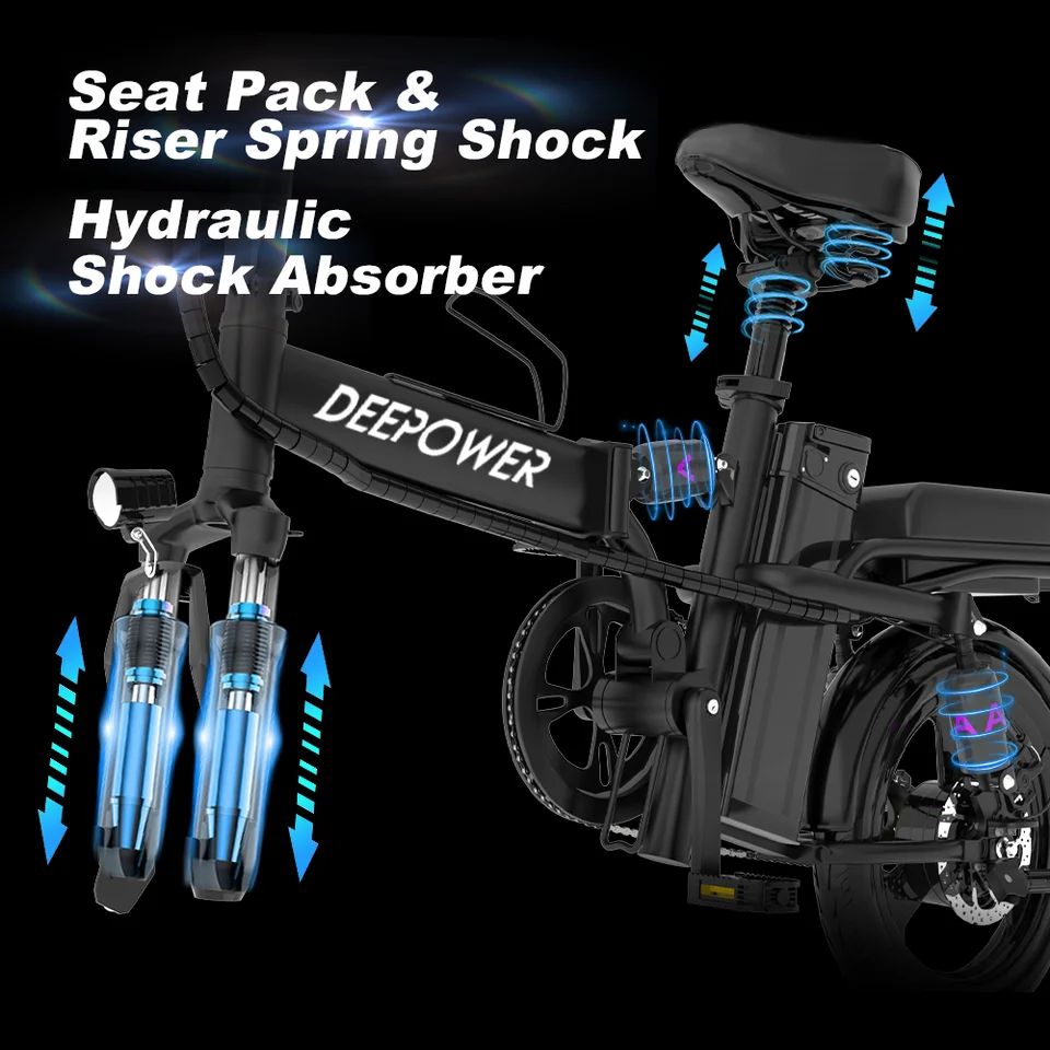 DEEPOWER K300 大人用電動自転車、21MPH 折りたたみ電動自転車、ミニ