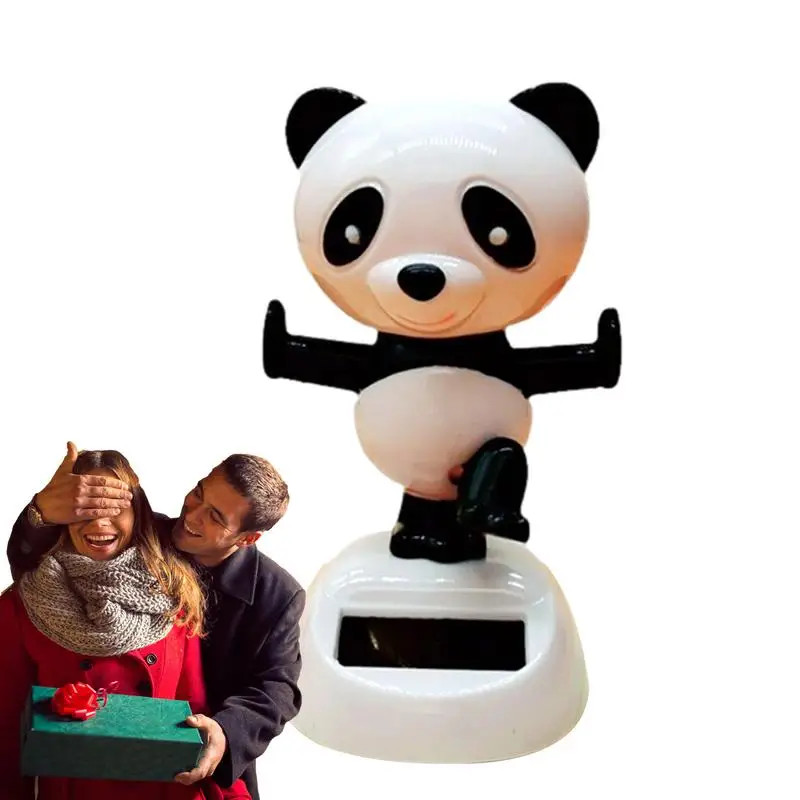 Energia Solare Cute Panda Car Cartoon Swinging Panda Doll Ornament Testa Automatica Swinging Doll Panda Shape Auto Interior Decors
