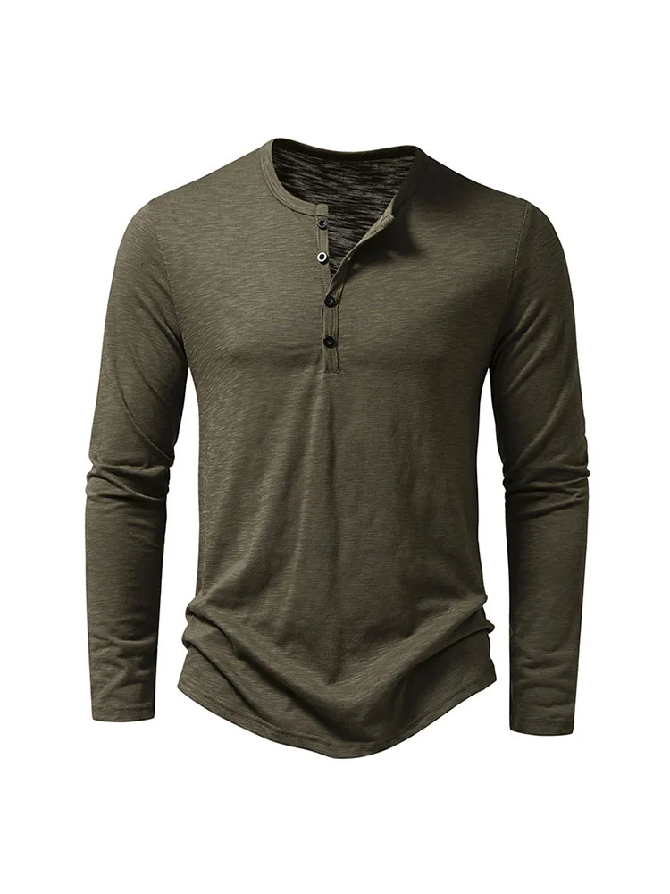 

Men's Fashionable Long Sleeve T-Shirt - Bamboo Cotton Fabric, Henry Collar