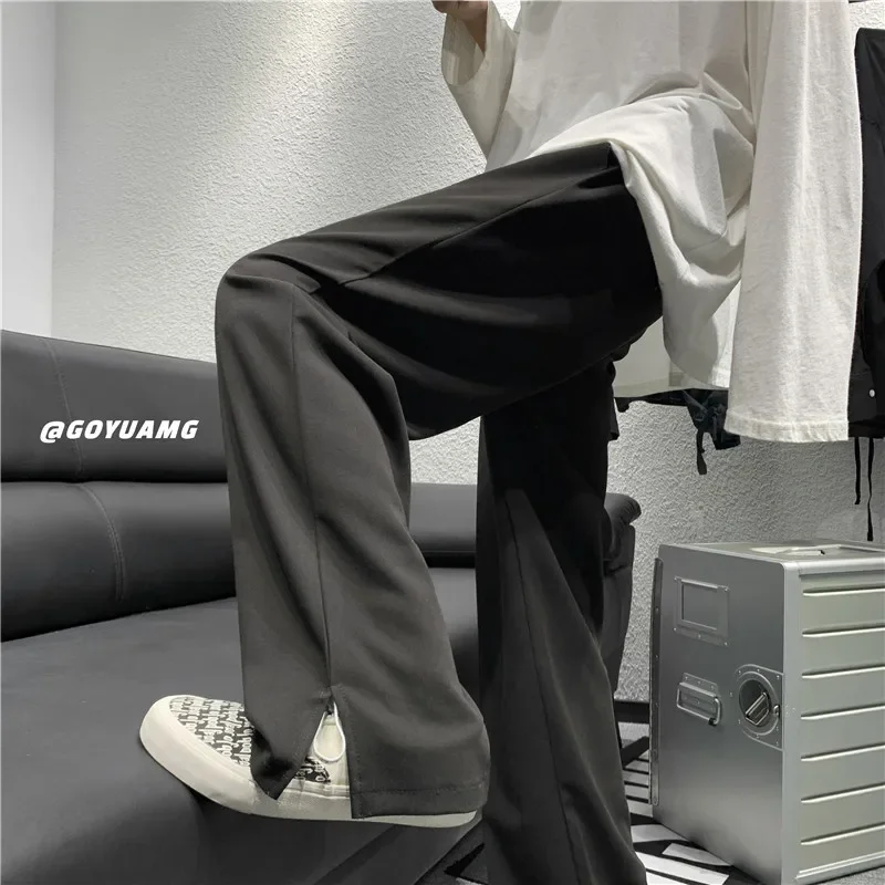 Spring and Autumn Clothes New Self-made Mopping Pants Youth Popular Fashion Casual Straight Slit West Personality Men's Pants