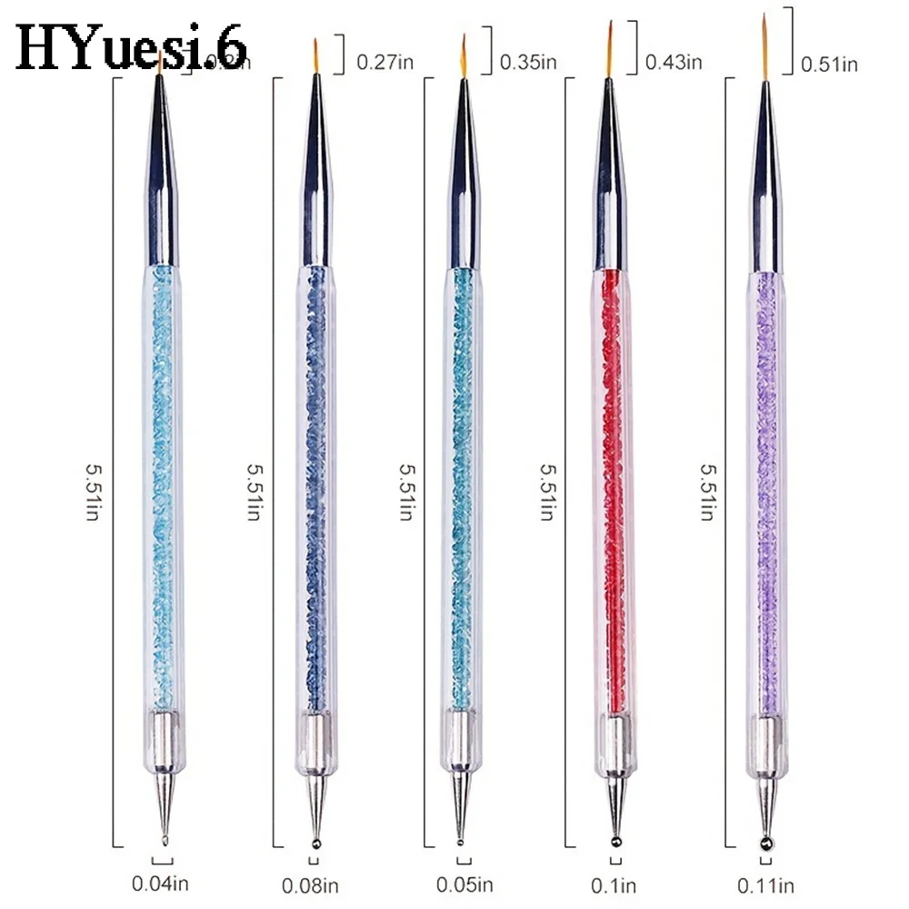 5pcs/Set 2 In 1 Dual-Ended Nail Art Liner Brushes With Crystal Handle Professional UV Gel Dotting Painting Drawing Pen DIY Tools images - 6