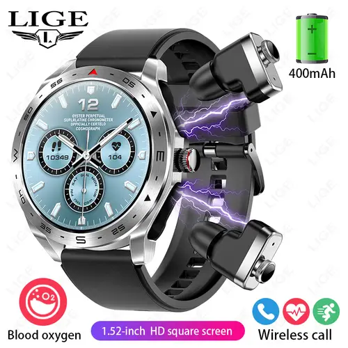 LIGE Smartwatch With Earbuds Bluetooth Headset Speaker Tracker Music Sport Health Track Waterproof AMOLED Screen Men Smart Watch - Image 12