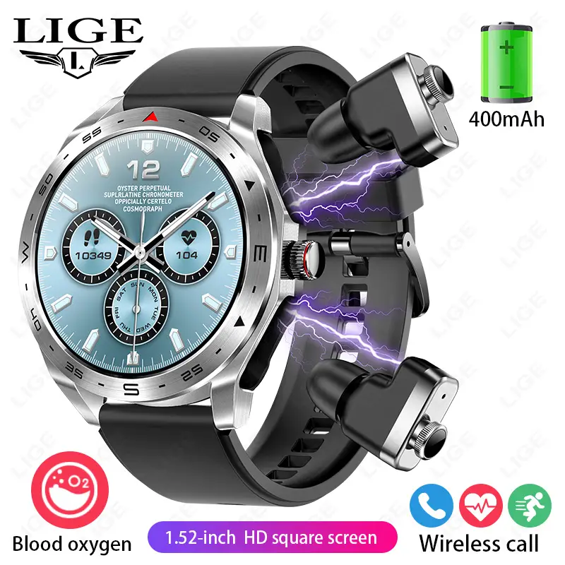 LIGE Smartwatch With Earbuds Bluetooth Headset Speaker Tracker Music Sport Health Track Waterproof AMOLED Screen Men Smart Watch - Image 12