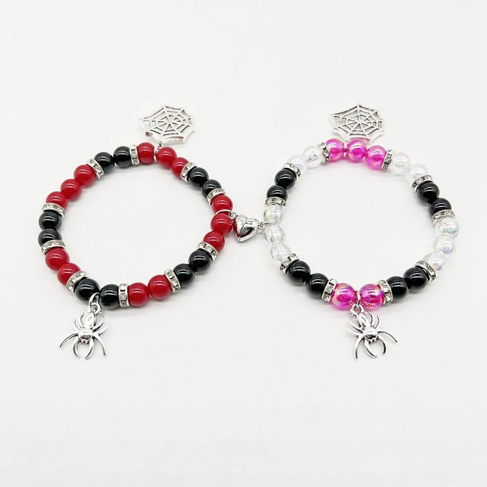 2Pcs Spider Pendant Bracelet for Women Men Magnetic Heart