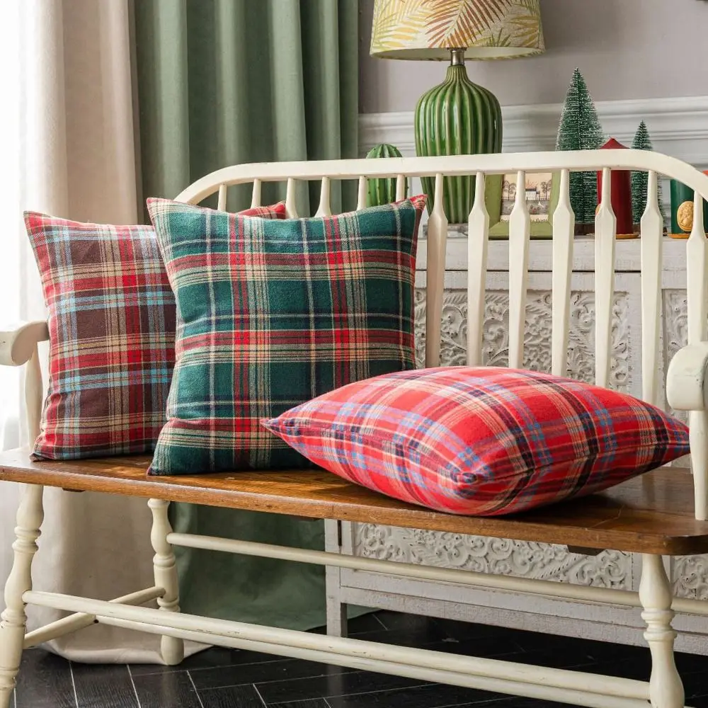 Home Decor Grid Pattern Christmas Pillowcase INS Style Christmas Tree Throw Pillowcover 45CM Cushion Cover Living Room/Office