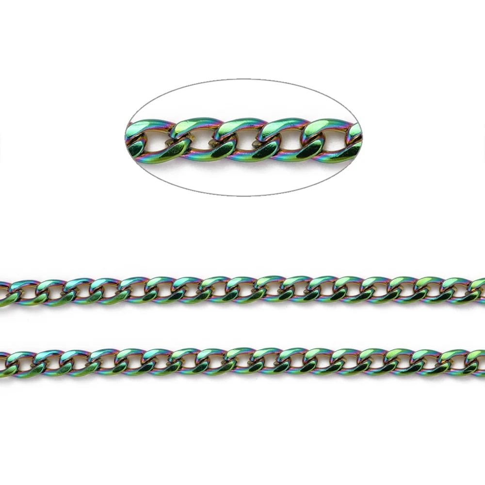 Stainless Steel Cuban Link Chains roll Twisted Curb Chain for Jewelry Making DIY Necklaces Bracelet Black Rainbow Color 10meters