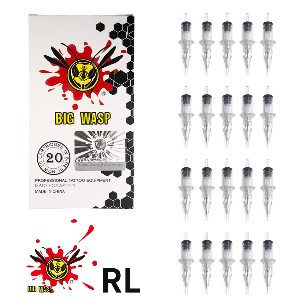 BIGWASP Needle Cartridges For Tattoos Needles RL 20pcs/Lot Disposable Sterilized Safety Cartridge for Tattoo Machines Grips