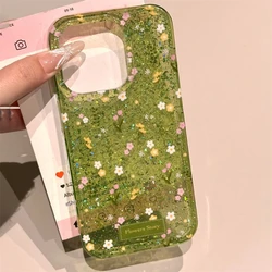 Chic Spring Floral Glitter Phone Case - Lovely Sequined Flower Shockproof Soft Cover - iPhone 13 Pro (Gren)