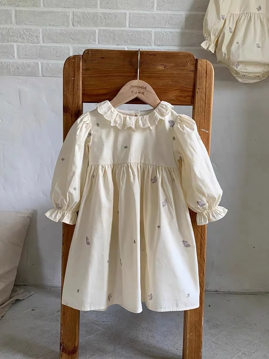 Herbst Kinder Party Kleider Spitze Kinder Kleidung Stickerei Kleinkind Baby Mädchen Prinzessin Kleid Langarm Baumwolle Schwestern Kleid – Detail 5