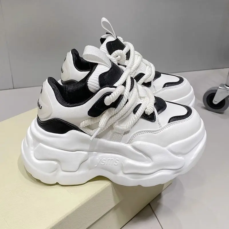 plus Size 41 43 Women's 2024 Autumn New Small Height Increasing Muffin Couple Casual Sneakers Dad Shoes 7cm