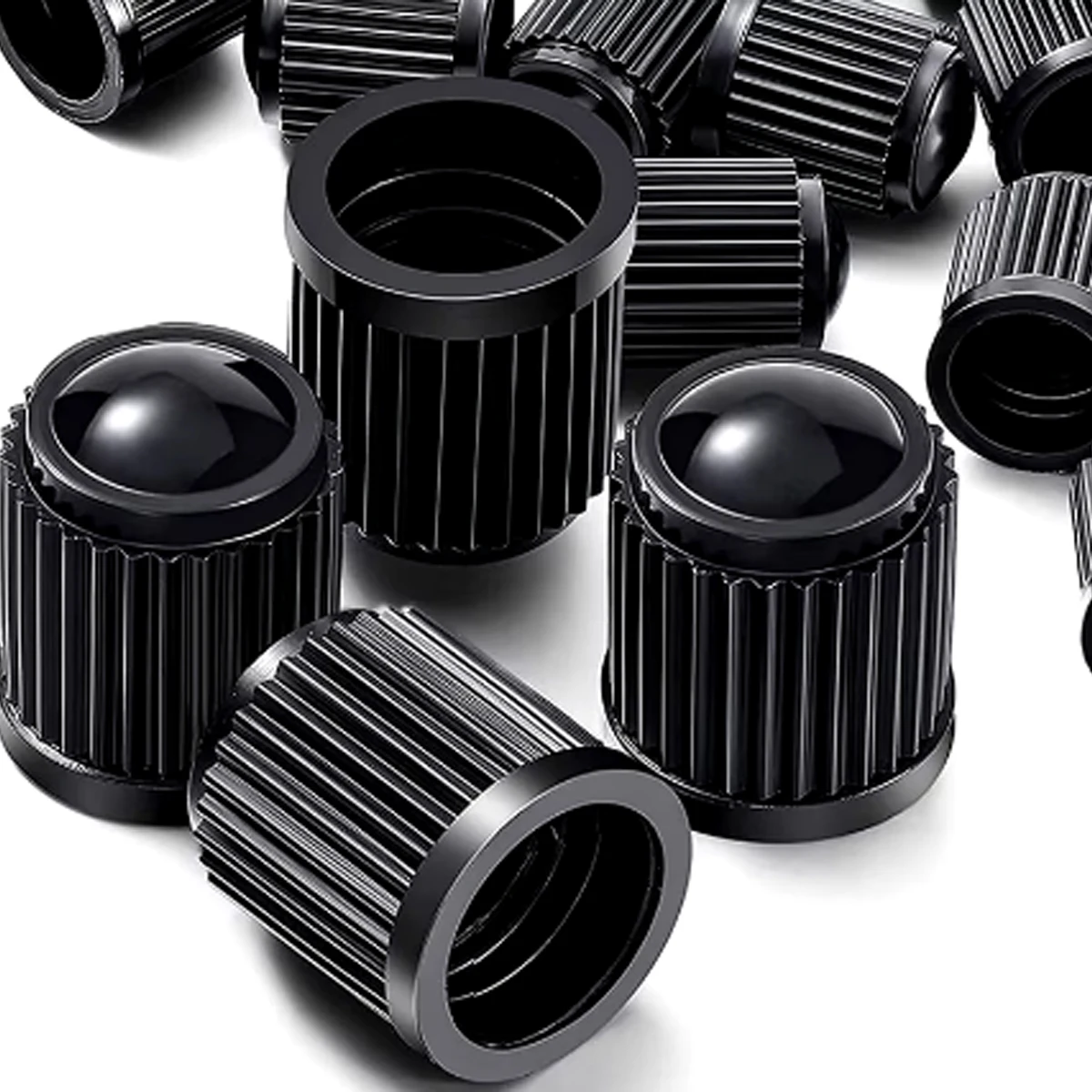 Durable Black Airtight Automotive Tire Valve Caps - Set of 50/100/200