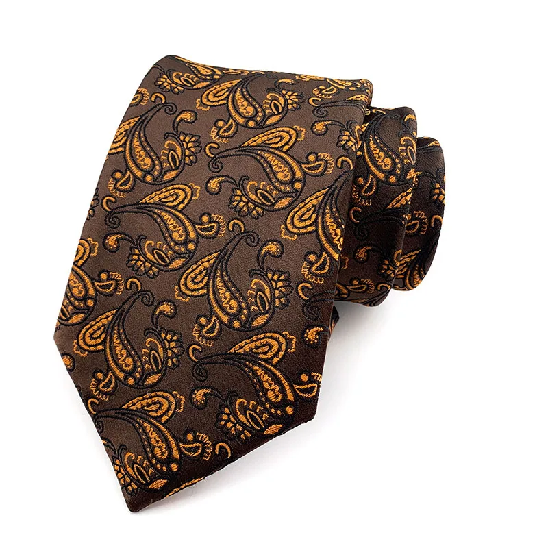 

Luxury Mens Tie 8cm Width Man Necktie Long Brown Orange Paisley Patterned For Wedding Party Gravatas Para Homens YUW16