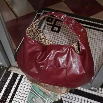 Double-Sided Shoulder Bag Cool and Sweet Leopard Print Commuter Tote Bag Women's Versatile Large Bag Retro Chic Handbag Bolsos