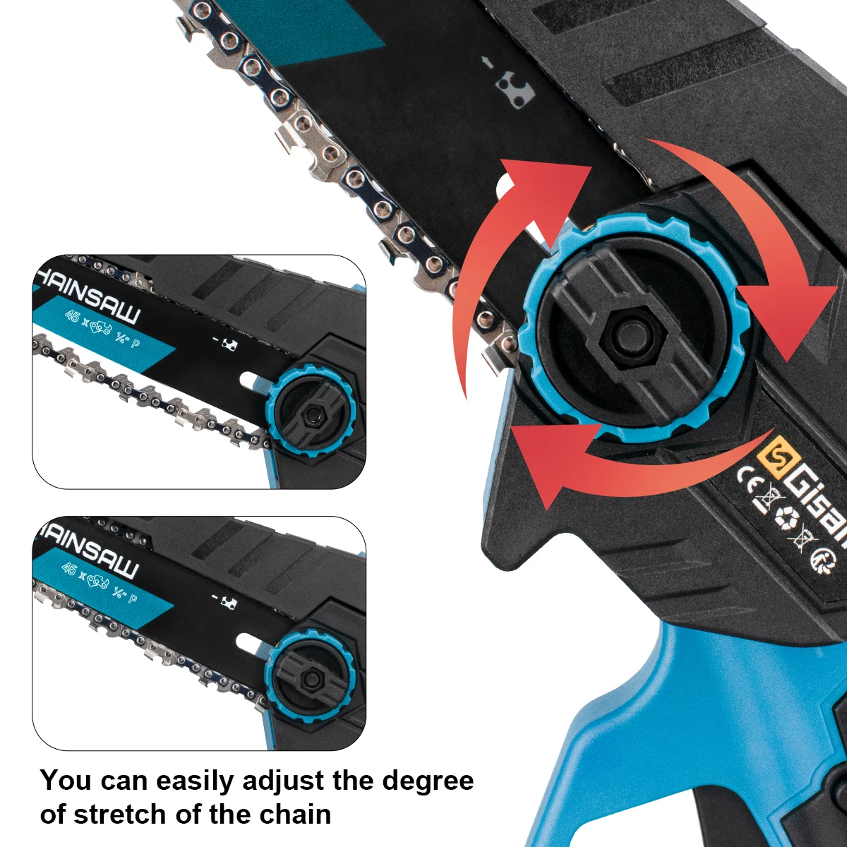 Gisam 8 Inch Brushless Electric Chainsaw Cordless Electric Saw Woodworking Garden Pruning Saw Power Tools For Makita 18V Battery 5