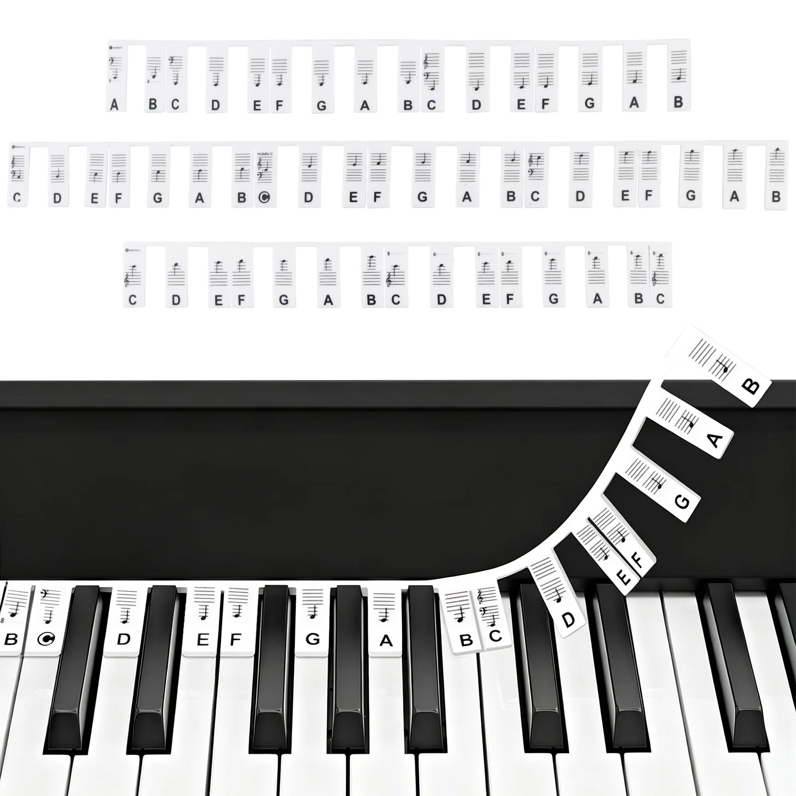 Free Paste Overlay Type 61 / 88 Keys Piano Note Marker Silicone Strips for Beginners / Kids, No Glue Practice Sticker