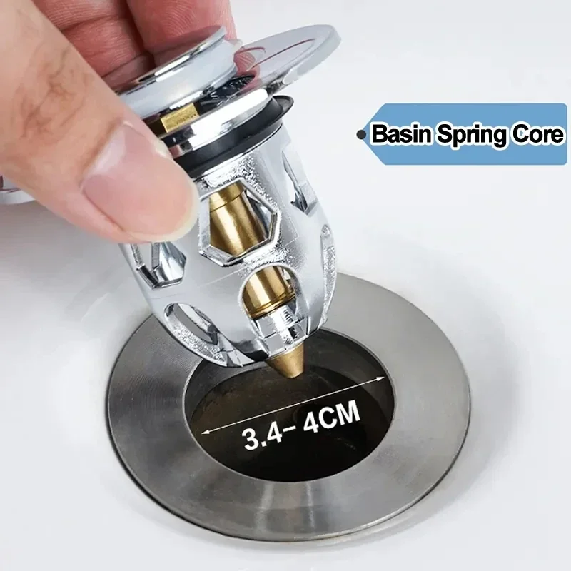 Stainless Steel Basin Pop-Up Bounce Core Basin Drain Filter Hair Catcher Universal Sink Strainer Stopper Bathroom Accessories