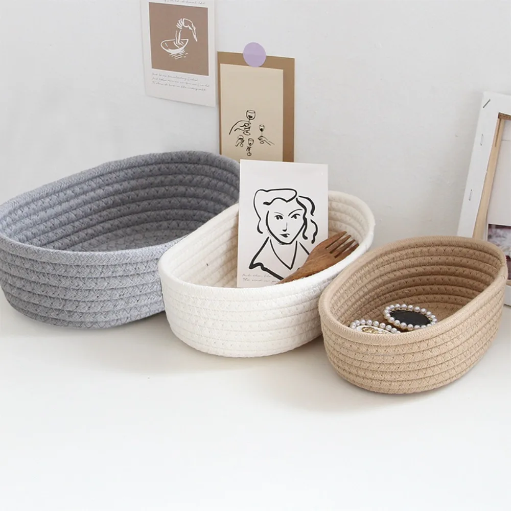 Hand Woven Storage Basket Storage Box Desktop Sundries Storage Basket Cosmetics Snack Porch Cotton Thread Storage Basket Gift