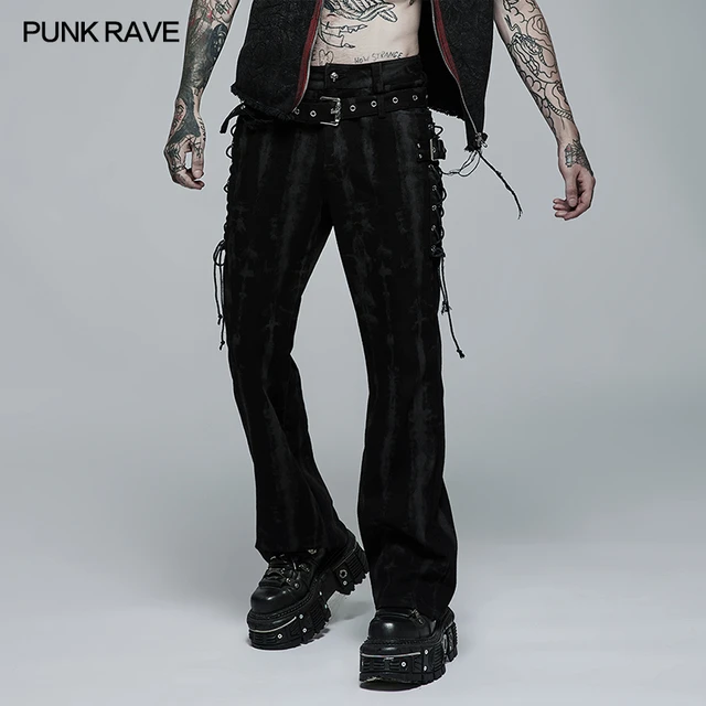 Punk Rave Black Gothic Punk Belt Chain Pants for Men 