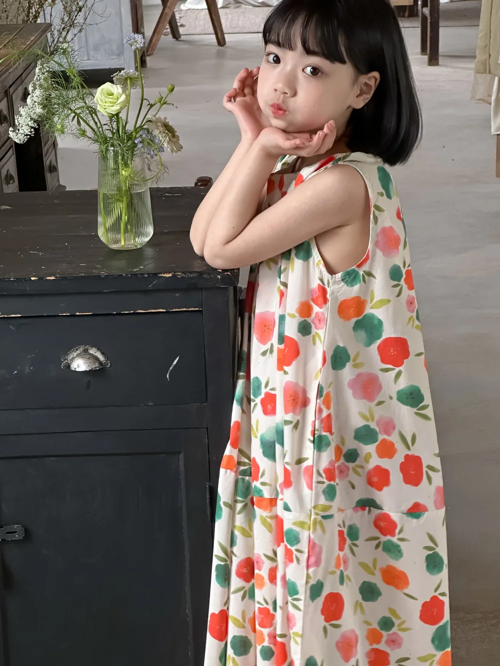 

2024 Summer New Girls Sleeveless Dress Toddler Girls Colorful Flowers Princess Dress Kids Vest Dress Children Loose Casual Dress