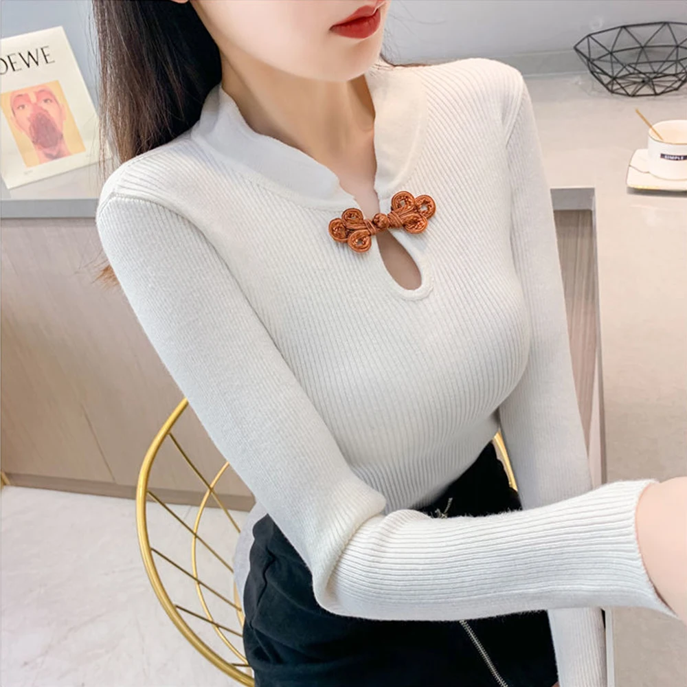 

Versatile Women's T Shirts Clothing Chinese Style Get Noticed With Long Sleeves High Collar Casual Fashion Quality T-Shirts Tops