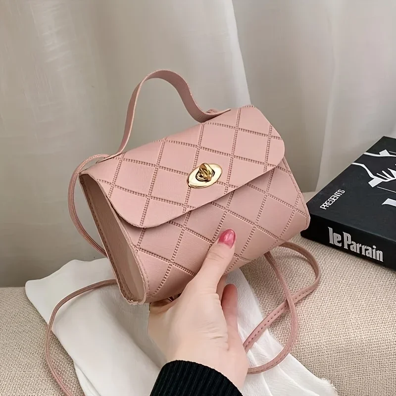 Vintage Diamond Quilted Square Bag for Women Trendy Top Handle Crossbody Bag Ladies ElegantPurse Fashion Shoulder Bag