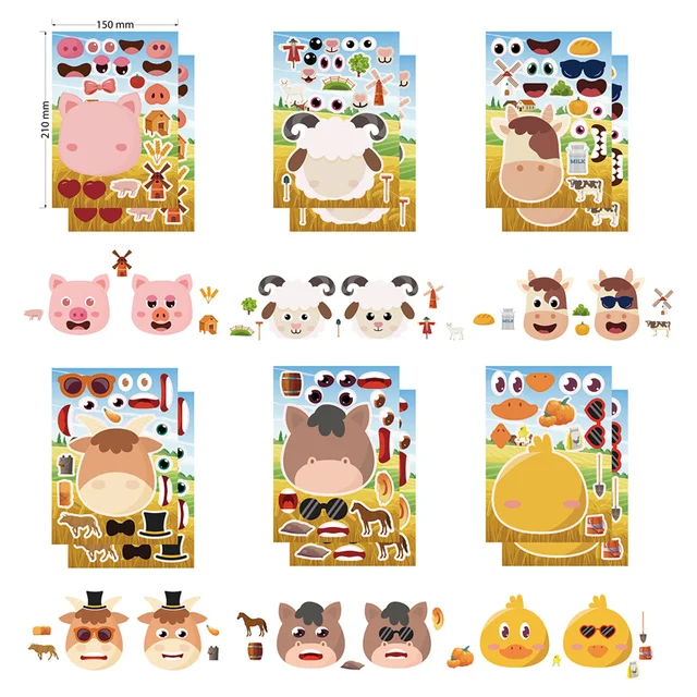 24 Pegatinas DIY De Caras De Perro Para Niños - 15x21cm, Papel Estucado Autoadhesivo, Ideal Para Manualidades Y Decoración