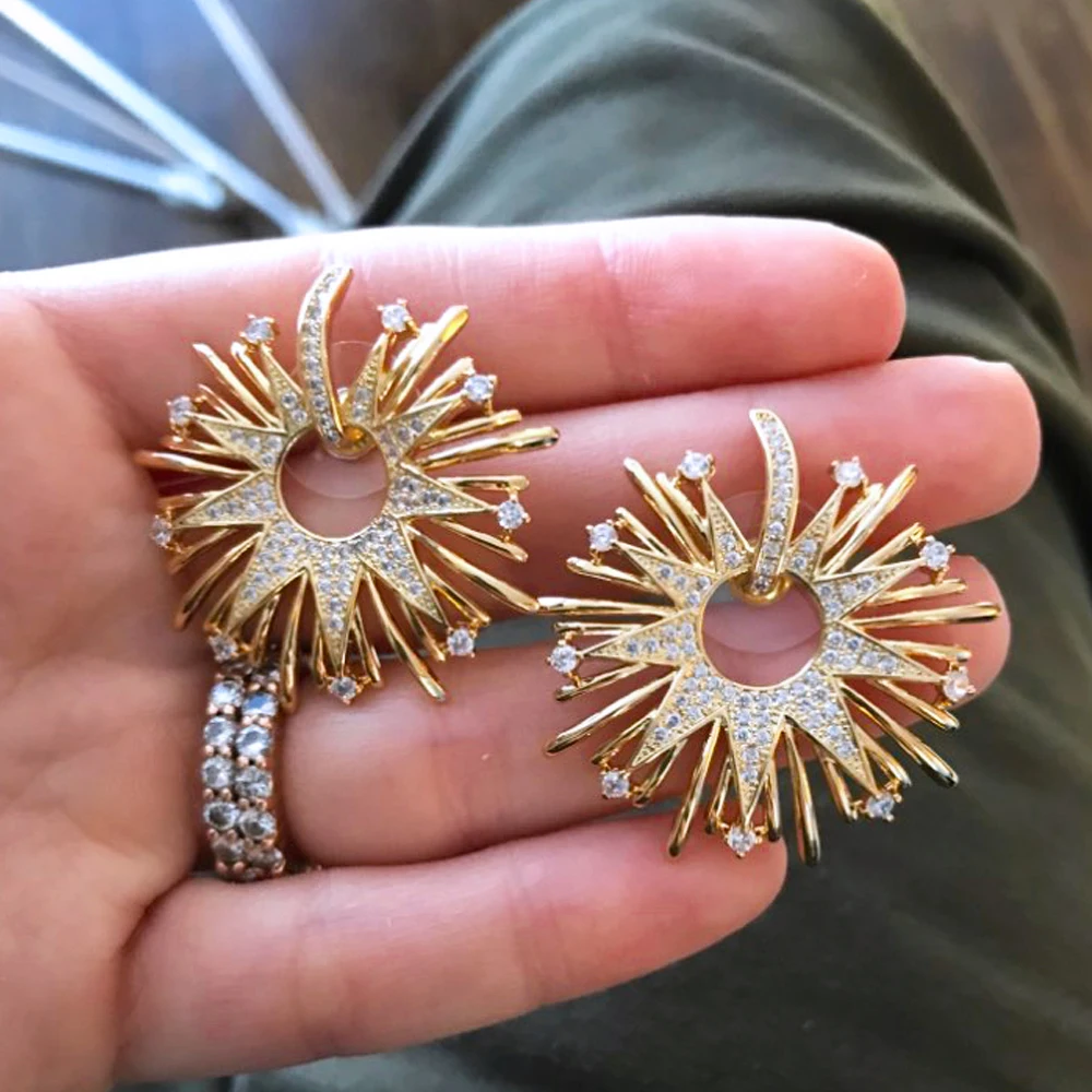 

Missvikki Fashion Firework Stud Earrings for Women Bridal Wedding Engagement Lady Girl Charm Jewelry Stage Show Party Gift