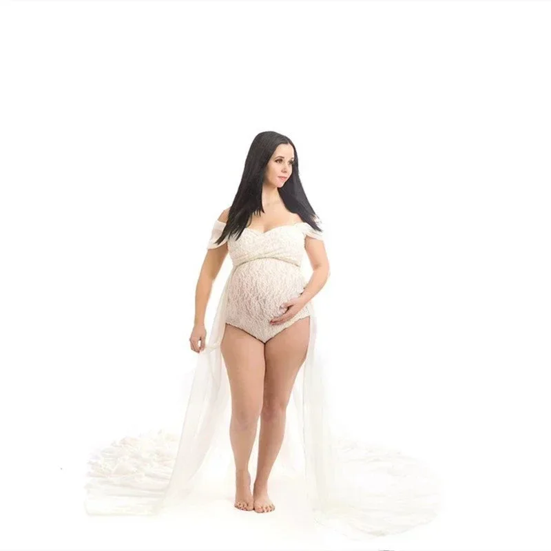 

White Fancy Maternity Gown Lace Maxi Dress Pregnant Women Clothes Photography Pregnancy Dress Maternity Dresses for Photo Shoot