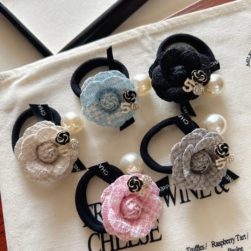 

Hair Ties Scrunchie Accessories Gum for Women Chouchou Cheveux Femme Camellia Flower Korean Elastic Coletero Pelo Mujer