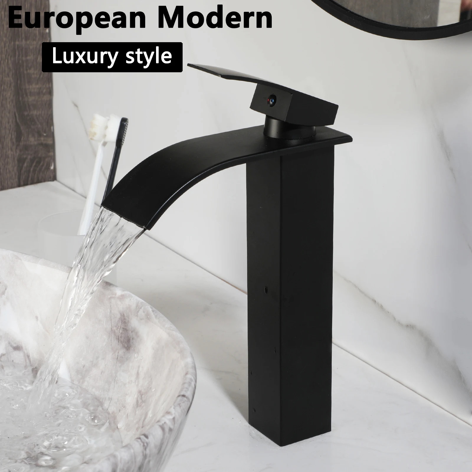 KEMAIDI Ceramic Vessel Sinks Oval Bathroom Sink Above Counter Vessel Sink with Faucet and Drain Combo 16 inch Marbling Vessel 3