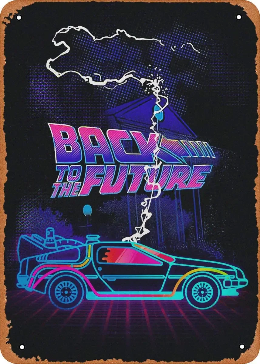 

Vintage Metal Sign TIME Machine Delorean NEON Back to The Future 8x12 Inches Tin Sign for Home Bar pub Garage Decor Gifts