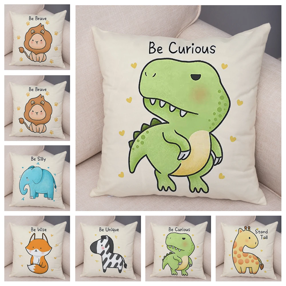 

Customizable Decorative Cute Cartoon Animal Cushion Cover Sofa Pillowcase Fox Dinosaur Giraffe Lion Pillowcase