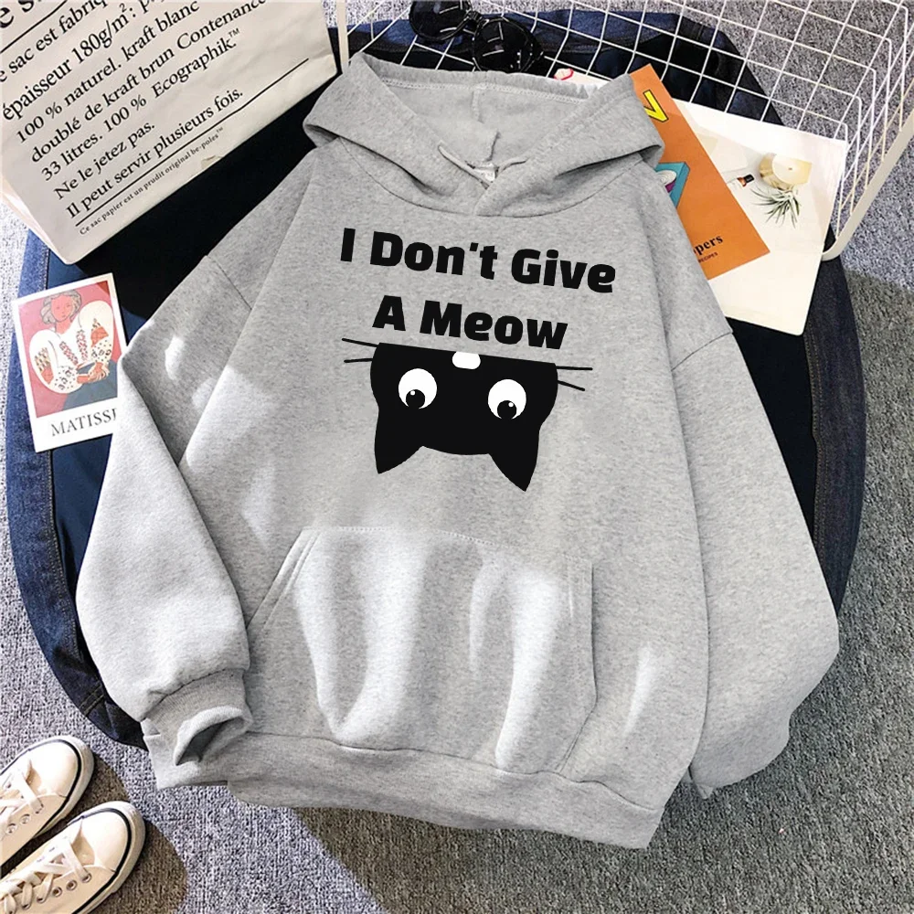 

Fashion Comfortable Hooded I Don'T Give A Meow Black Cat Hoodies Women Oversized Loose Warm Hoody Street Sport Tide Sweatshirt