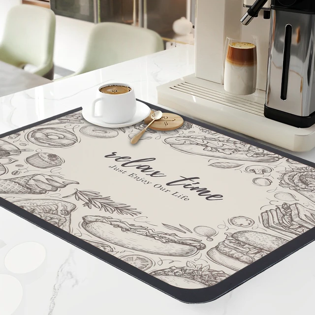 Coffee Mat Absorbent and Quick Dry Mat Hide Stain Rubber Backed