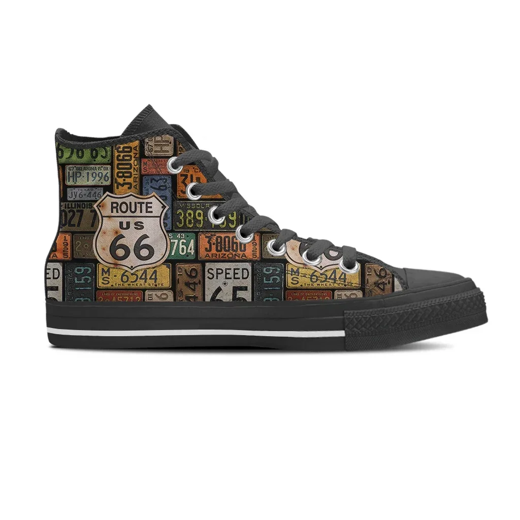 Classic US Route 66 High Top Canvas Shoes Men Breathable Outdoors Walking Sneakers Wild Printing Graffiti Shoes 2