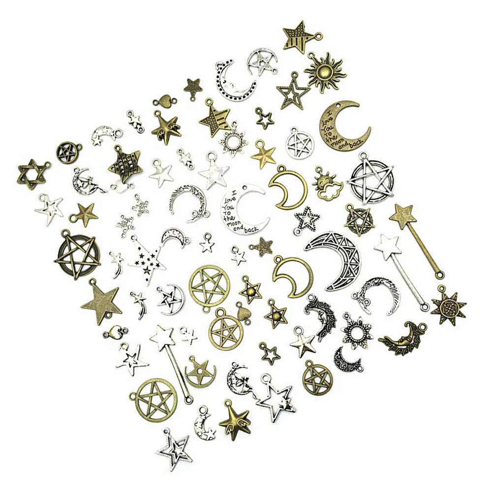 

74 Pcs Alloy Pendants DIY Jewelry Accessories Making Moon Hanging Ornaments Star Shaped