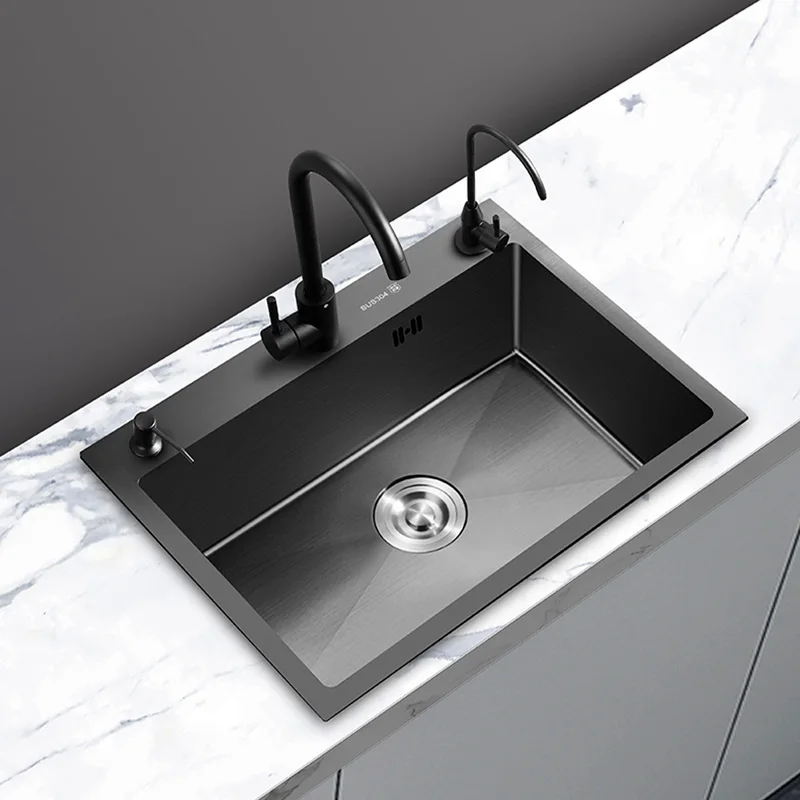 Nano Stainless Steel Kitchen Sink Matte Square Kitchen Accessories High-Quality Large Single Bowl Wash Basin Faucets