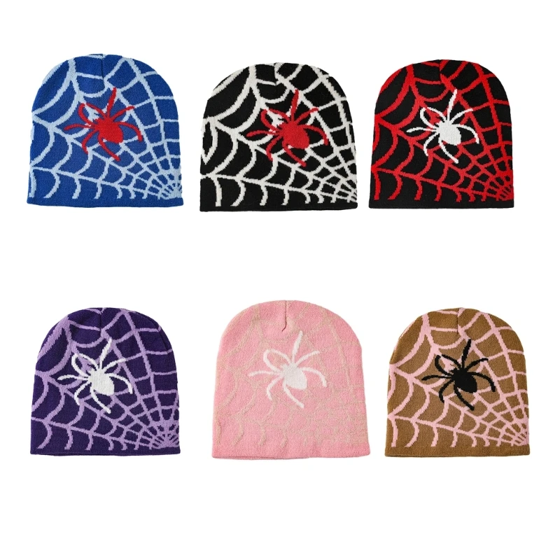 

Women Knit Beanie Warm Ear Protector Hat Teens Jacquard Spiderweb Pattern Hat