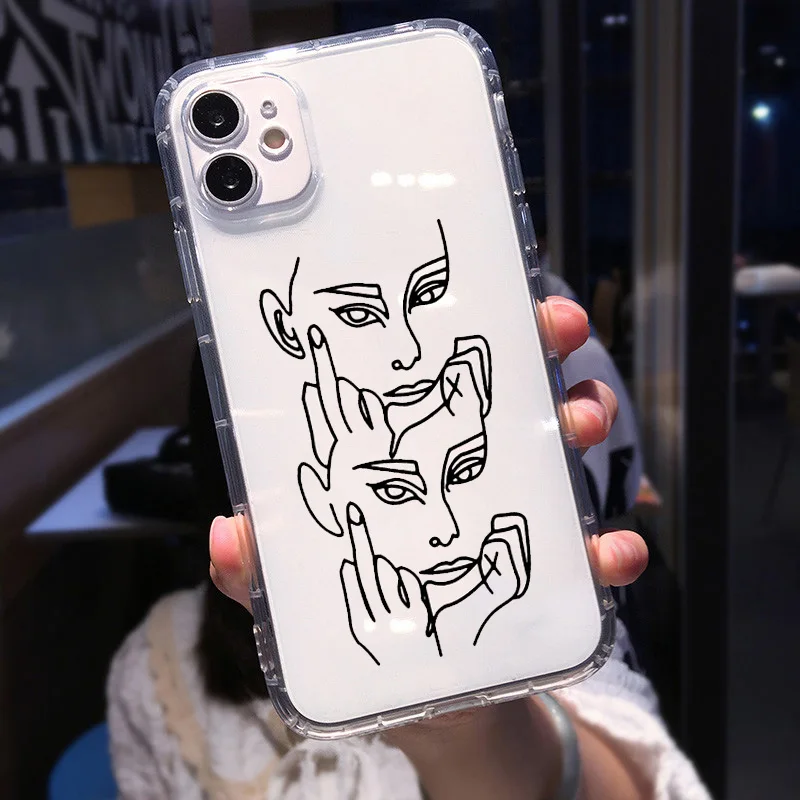 Abstract Geometric Line Art Shockproof Clear Phone Case Cover