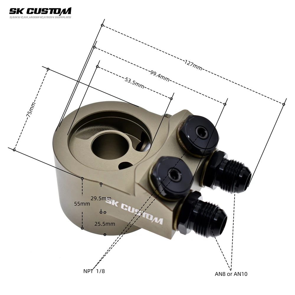 Oil Cooler Kit Aluminum Radiator Oil Filter Adapter SK Engine Radiator Adapter Oil Cooler Filter Sandwich Plate Thermostat Adaptor GT86 BRZ AN8 AN10 Aluminum Alloy CNC