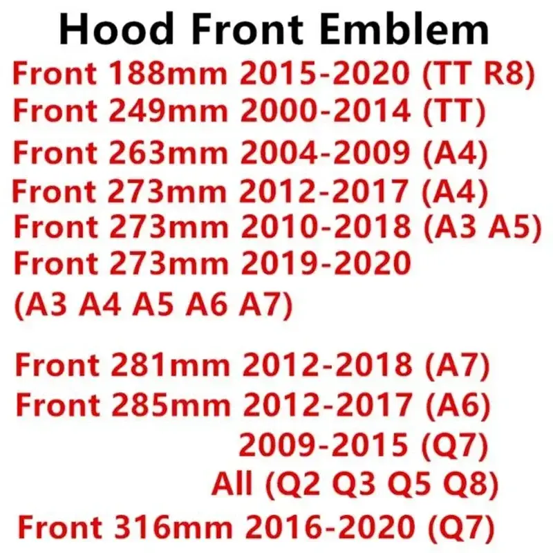 For Audi A3 A4 A5 A6 A7 Q2 Q3 Q5 Q8 TT ABS Black Hood Front Bonnet Grill Rear Trunk Emblem Logo Badge Sticker Decal  4 Ring Logo - Image 5