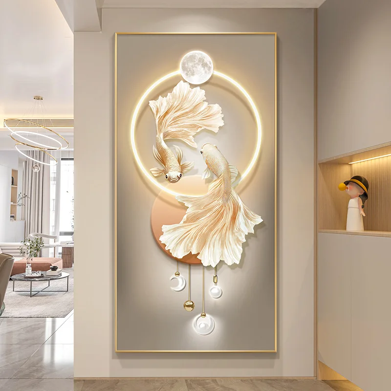 

Modern light luxury entrance koi entrance decoration painting, high-end sense of aisle, corridor end hanging painting, backgroun
