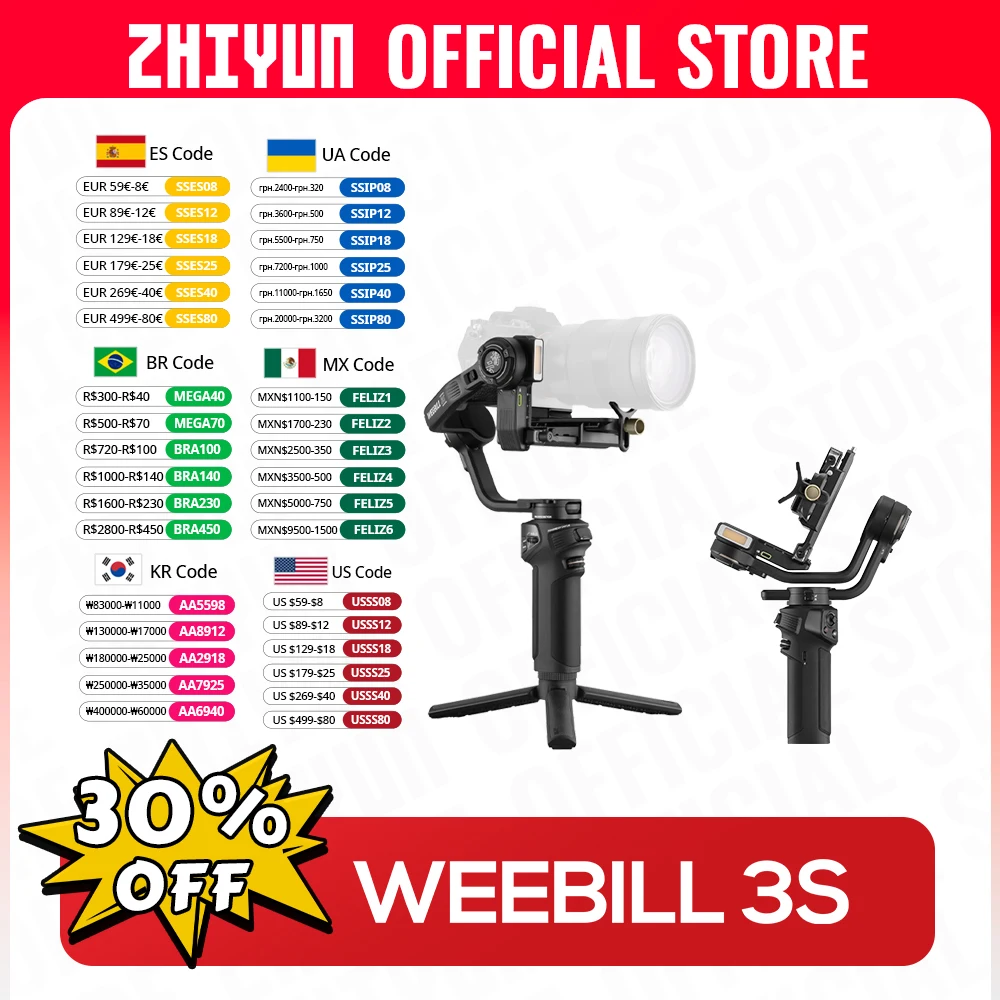 

ZHIYUN Official Weebill 3S 3-Axis Camera Gimbal Handheld Stabilizer Fill Light Quick Release for DSLR Cameras for Sony Canon