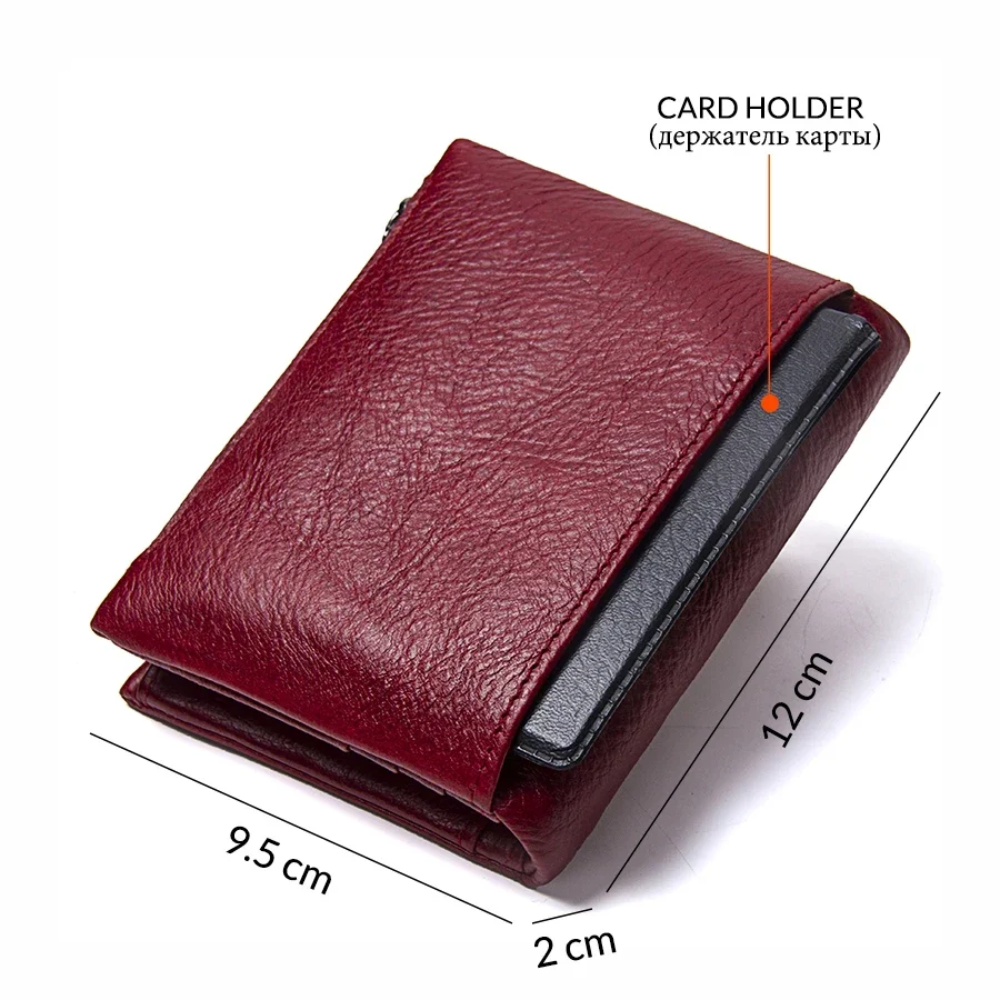 

Contact'S Genuine Leather Fashion Short Wallet Women Zipper Mini Blocking Coin Purse Card Holder Wallets for Women