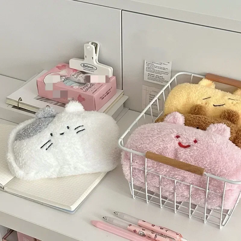 Astuccio scolastico per atite, in peluche, soffice, per ragazze, orbido, peloso, per ufficio