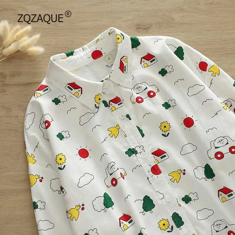 Women's Long Sleeve Cartoon Blouses Cute Car Pattern Nice Cotton Tops Fall Winter New Arrival Shirts Drop Shipping SY2682 50pcs poly mailer 9 8x11 6inch 25x29 5cm colorful totes mix pattern shipping bags self sealing mailing envelopes