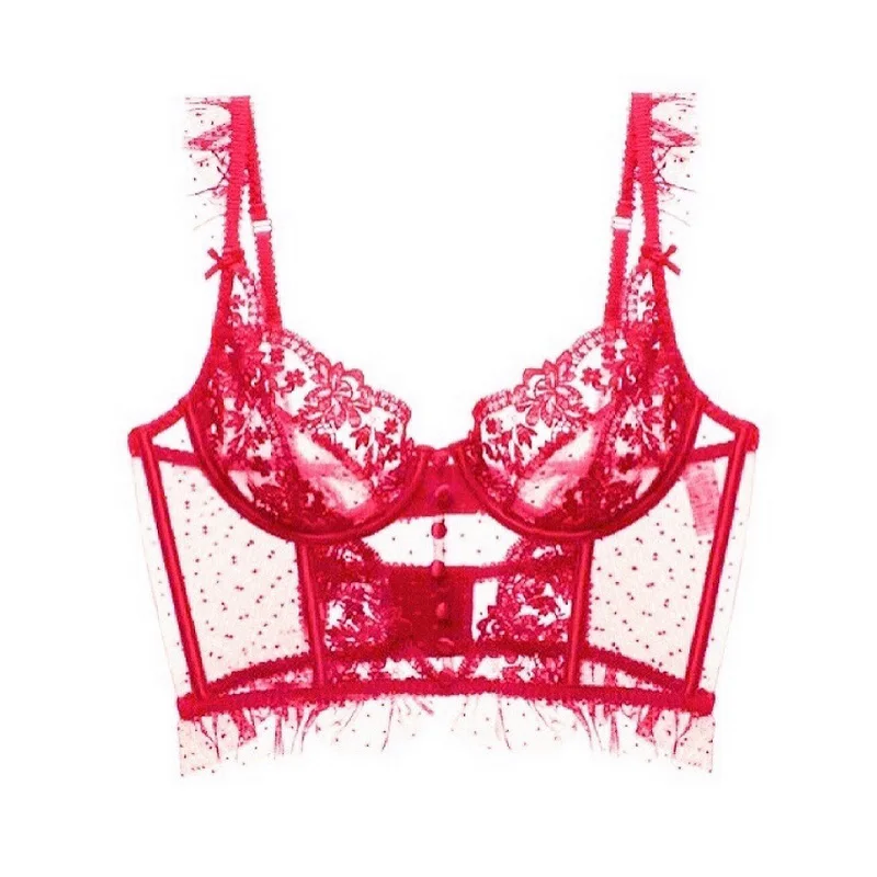 

Sexy Brassiere Crop Top Corselets Women's Bustier Bra Buttons WrapTop Sweet Female Wedding White Bralette Corset Bras Top