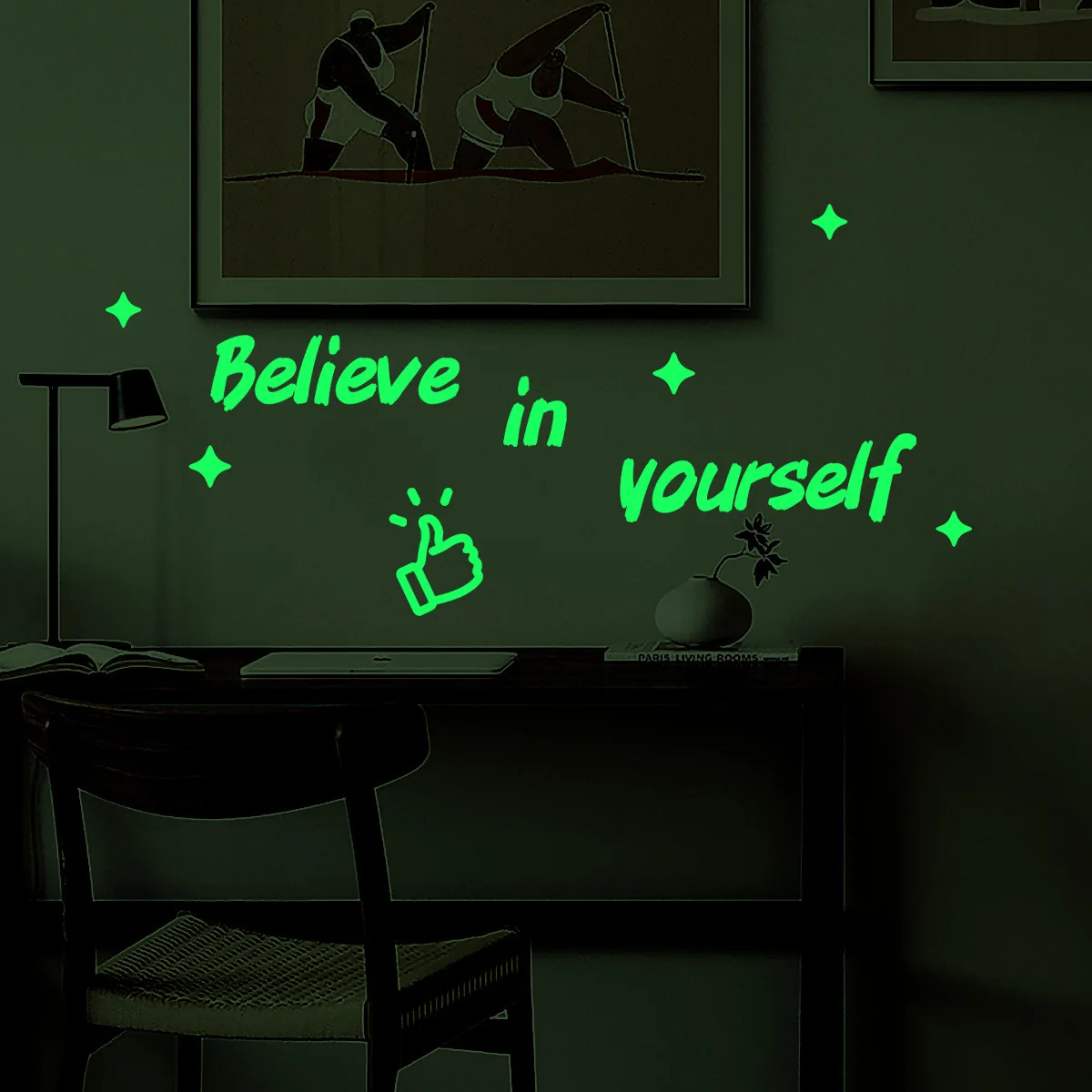 

English Inspirational Words Luminous Wall Stickers, Bedroom Background, Room Decoration, Self-Adhesive Wall Sticker, Wholesale