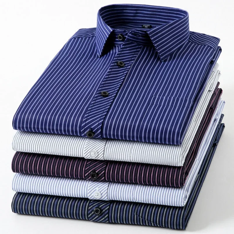 

Long Sleeve Branded Cotton Shirts for Men Striped Shirt Male Shirt Business Casual Blue Red Gray Orange New Regular Fit